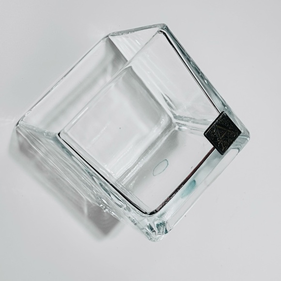 AROMATIQUE 4” Clear Glass Square Vase w Gold “A” - Makeup Brush or Pen Holder - Picture 3 of 7